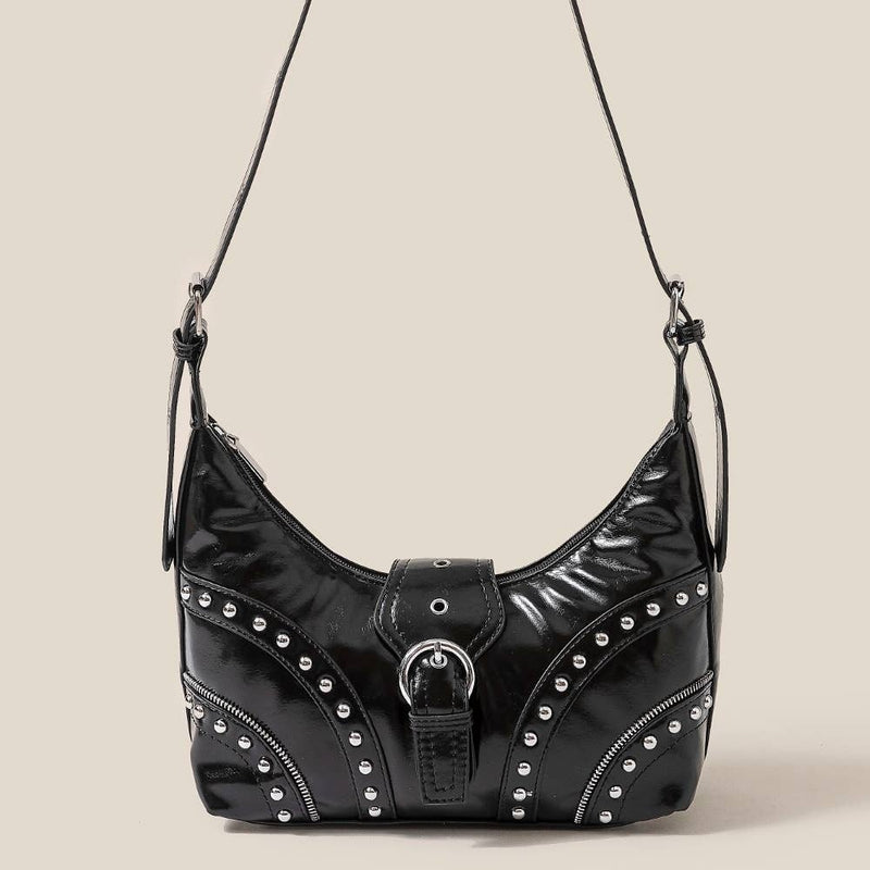 Black Studded Trim Shoulder Bag