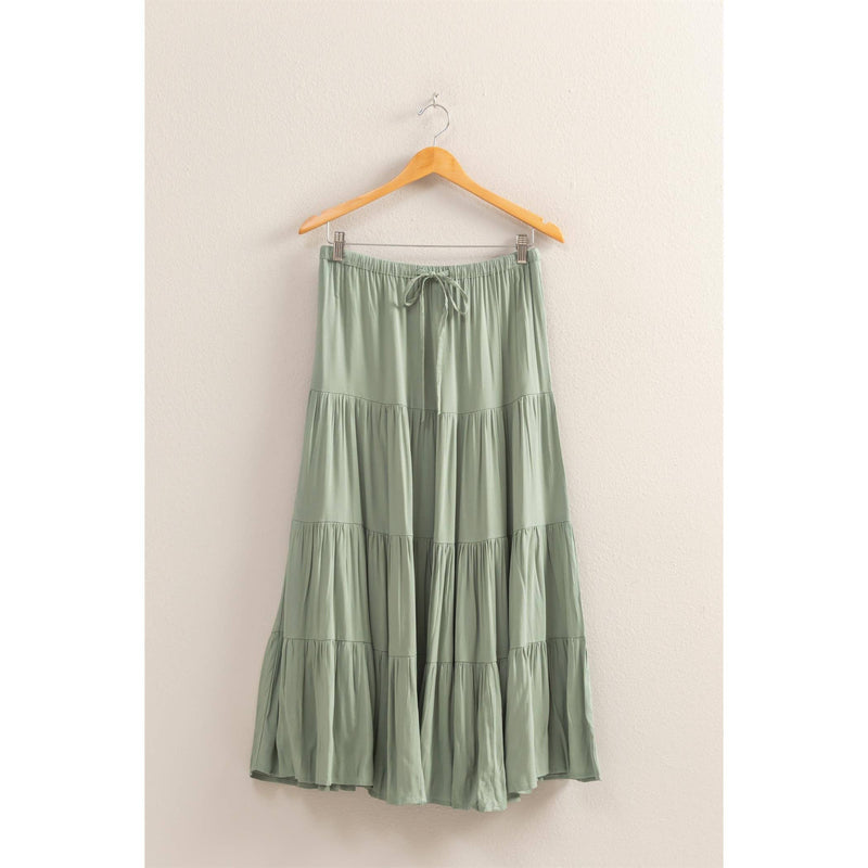 Sage Green High Waist Tiered Maxi Skirt