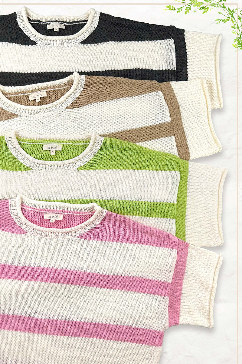 Taupe Boxy Silhouette Stripe Lightweight Sweater Top