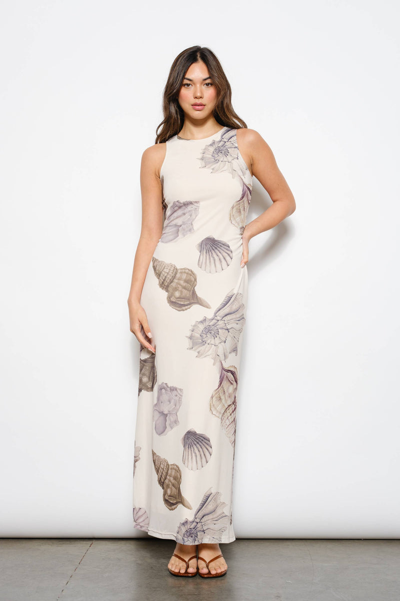 Shell Print Mesh Maxi Dress