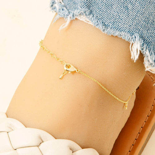Stainless Steel Mini Flower And Cz Charms Chain Anklet
