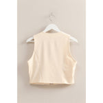 Cream Sleeveless V-Neck Hidden Button Vest