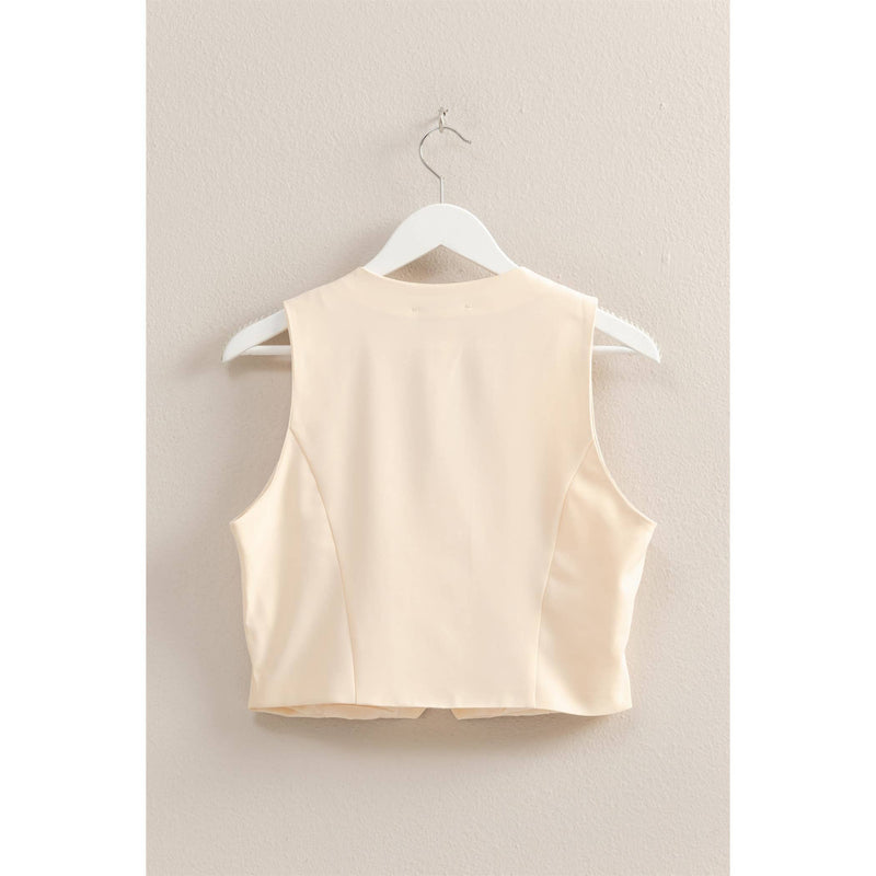 Cream Sleeveless V-Neck Hidden Button Vest