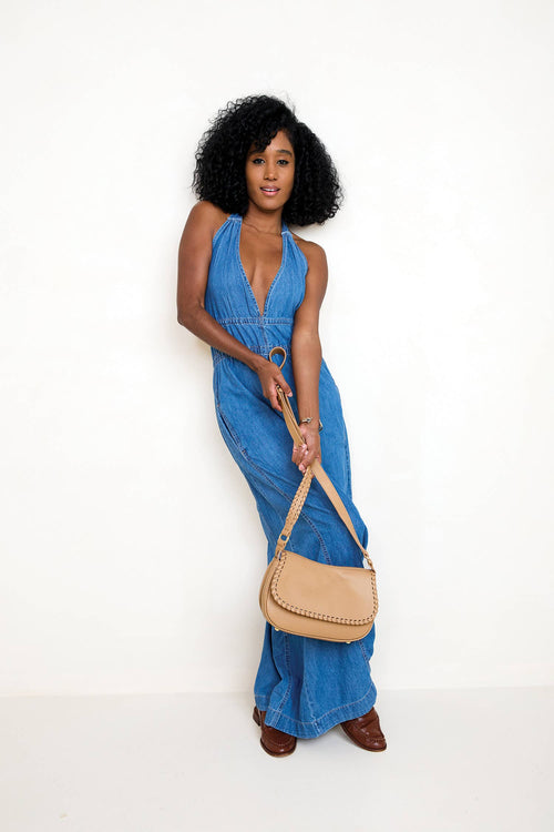 Daia Mustard Whipstitch Flapover Crossbody Bag