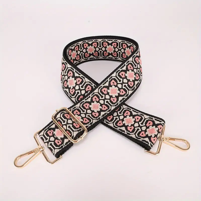 Floral Black Pink Bag Strap