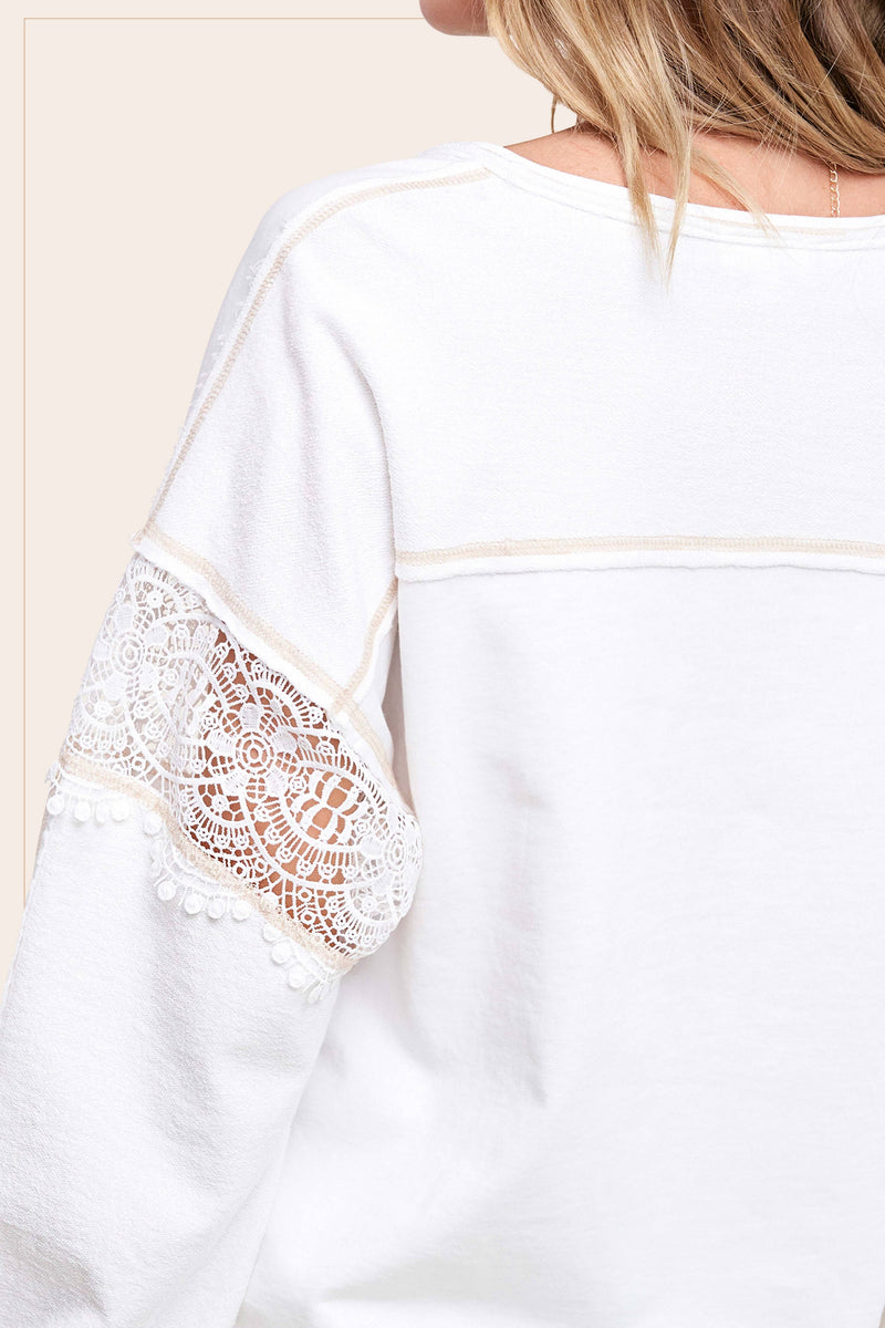 White Embroidered Crochet Long Sleeve