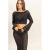 Black Open Stitch Knit Long Sleeve Crop Top