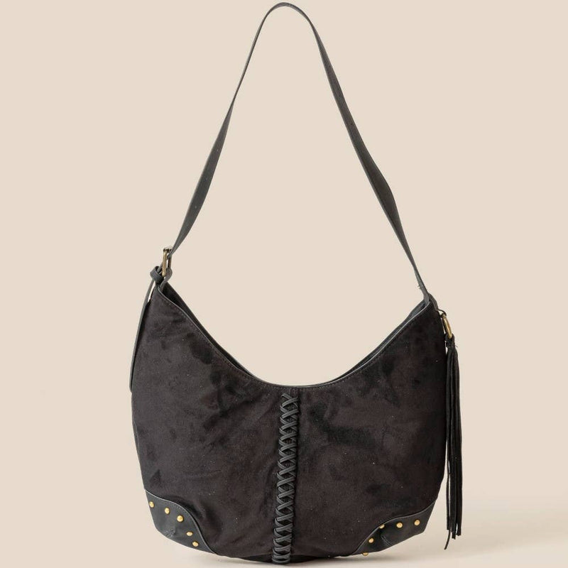 Black Braided Detail Hobo Shoulder Bag