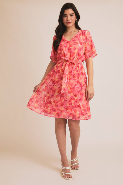 Megan Waist Tie Floral Print Dress (S-3XL)