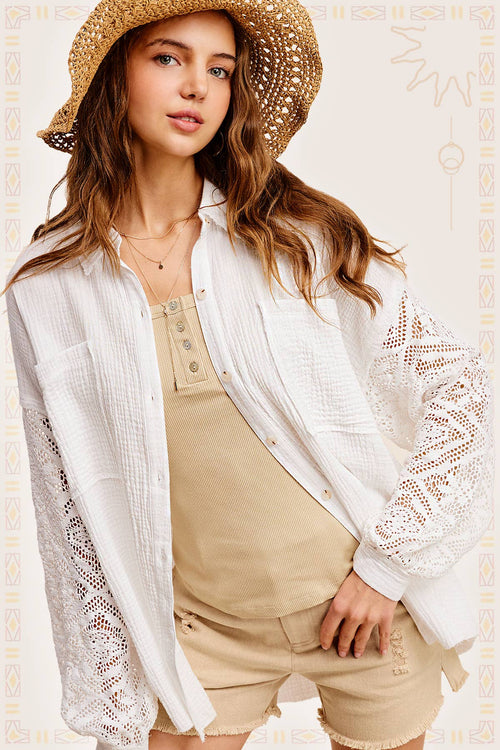 White Gauze Button Down Shirts