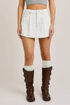 White Pleated Denim Mini Skort