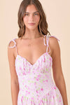 Light Pink Floral Strap Tie Maxi Dress