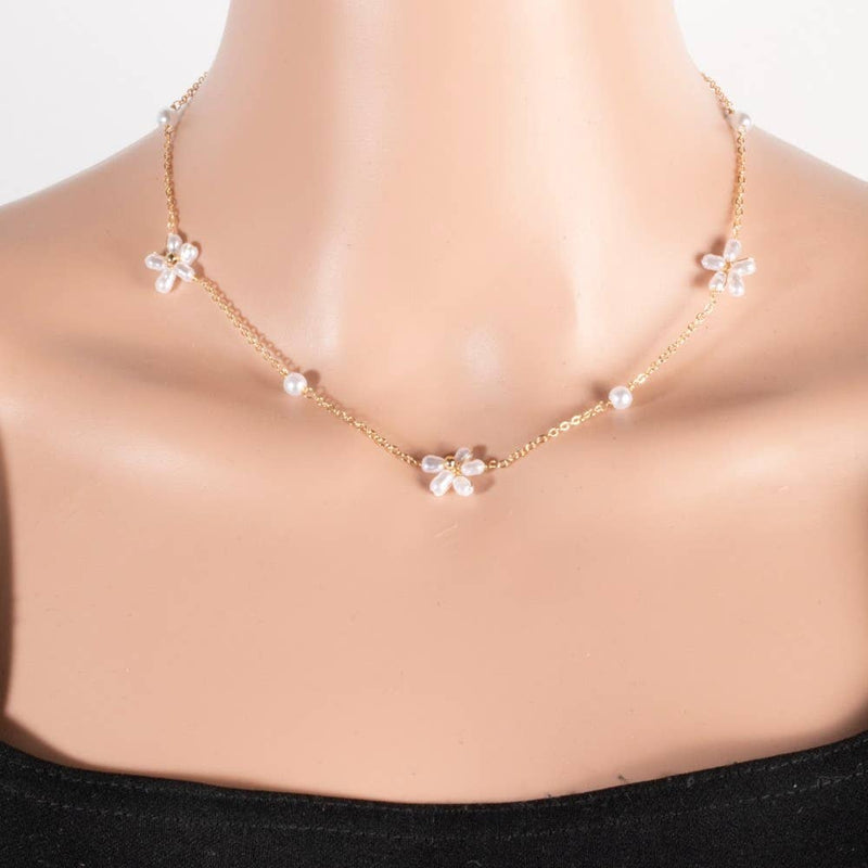Mixed Pearl Beads Station Chain Necklace