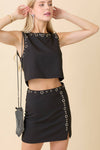 Black Studded Eyelet Mini Skirt