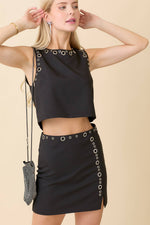 Black Studded Eyelet Mini Skirt