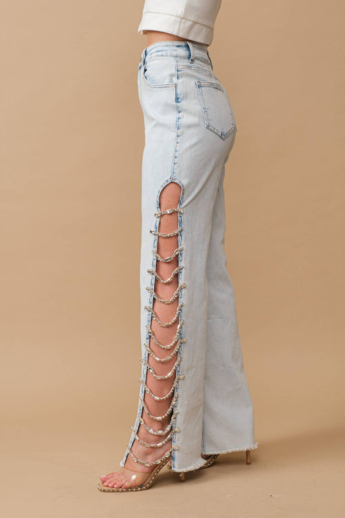 Cut Out At Side w/ Jeweled Jeans