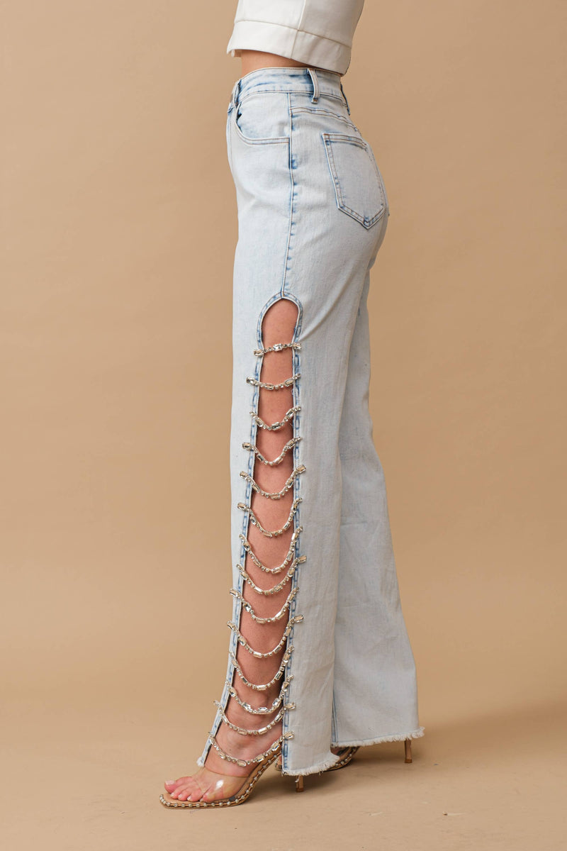 Cut Out At Side w/ Jeweled Jeans