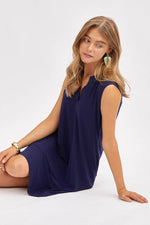 Navy Elegant Solid Colored Dress