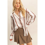 Striped Brown Cream Button-Down Shirt