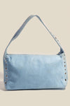 Wide Boxy Denim Studded Shoulder Bag