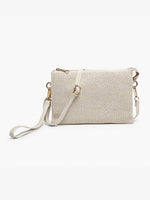 Off White Izzy Straw Woven Crossbody w/ Vegan Leather Strap