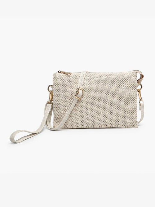 Off White Izzy Straw Woven Crossbody w/ Vegan Leather Strap