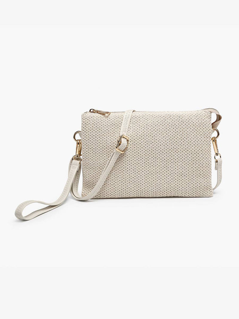 Off White Izzy Straw Woven Crossbody w/ Vegan Leather Strap