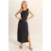 Black Striped Rayon Linen Maxi Dress