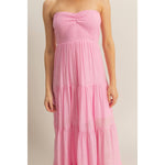 Light Pink Strapless Ruched Bust Tiered Maxi Dress