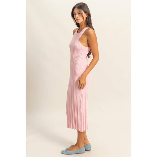 Soft Pink Maya Round Neck Bodycon Ribbed Knit Dress