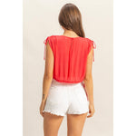 Red Tie Detail Bubble Hem Top