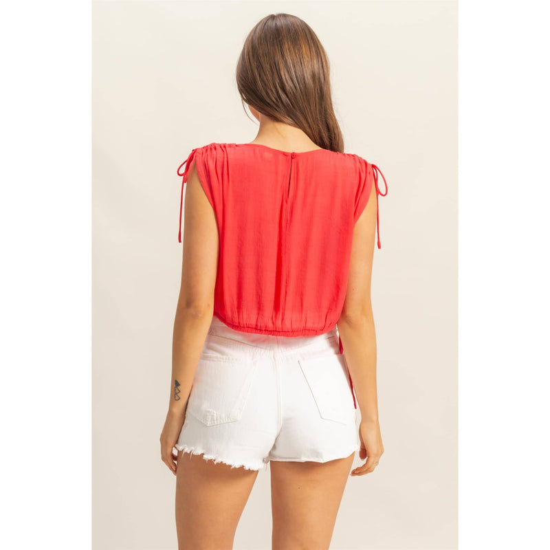 Red Tie Detail Bubble Hem Top