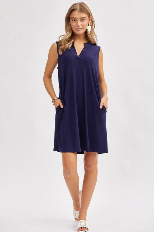 Navy Elegant Solid Colored Dress