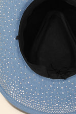 Rhinestone Studded Black Denim Cowboy Hat
