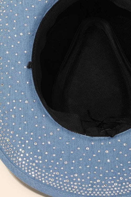 Rhinestone Studded Black Denim Cowboy Hat