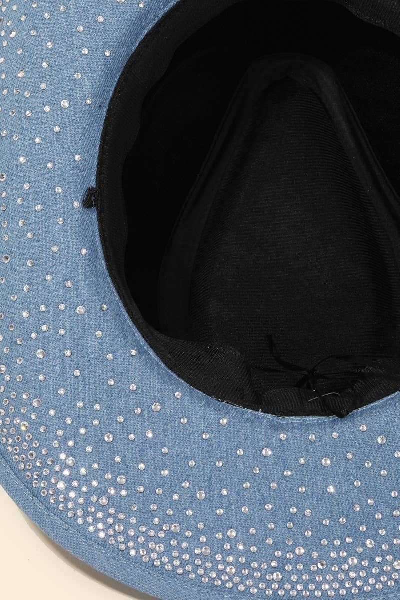 Rhinestone Studded Black Denim Cowboy Hat