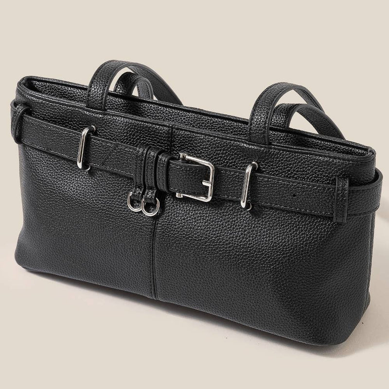 Black Rectangle Belt Strap Faux Leather Shoulder Bag