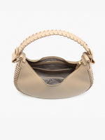 Taupe Aria Whipstitch Crescent Shoulder Bag
