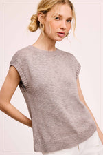 Taupe Loose Fit Ribbed Knit Crew Neck Top