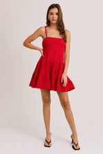 Tiered Spaghetti Babydoll Red Mini Dress