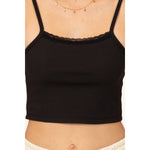 Lace Detail Ribbed Cami Black Top