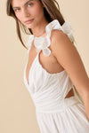 White Maxi Ruffle Sleeve Dress w/ Back Tie
