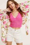 Pearl/Pink Floral Pattern Front Tie Blouse