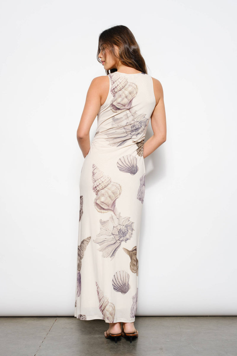 Shell Print Mesh Maxi Dress