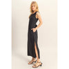 Black Striped Rayon Linen Maxi Dress