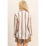 Striped Brown Cream Button-Down Shirt