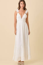White Maxi Ruffle Sleeve Dress w/ Back Tie