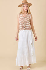 Low Waist White Midi Skirt w/ Slit & Ties