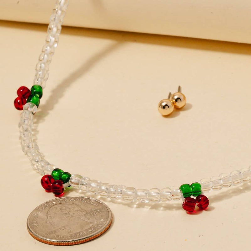 Cherry Station Charms Beaded Necklace Set