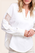 White Embroidered Crochet Long Sleeve